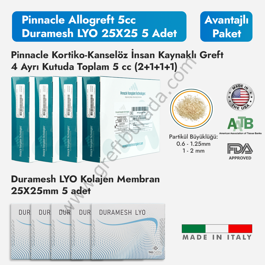 Pinnacle Kortiko Kanselöz Allogreft 5cc | Duramesh LYO Kolajen Membran 5 Adet