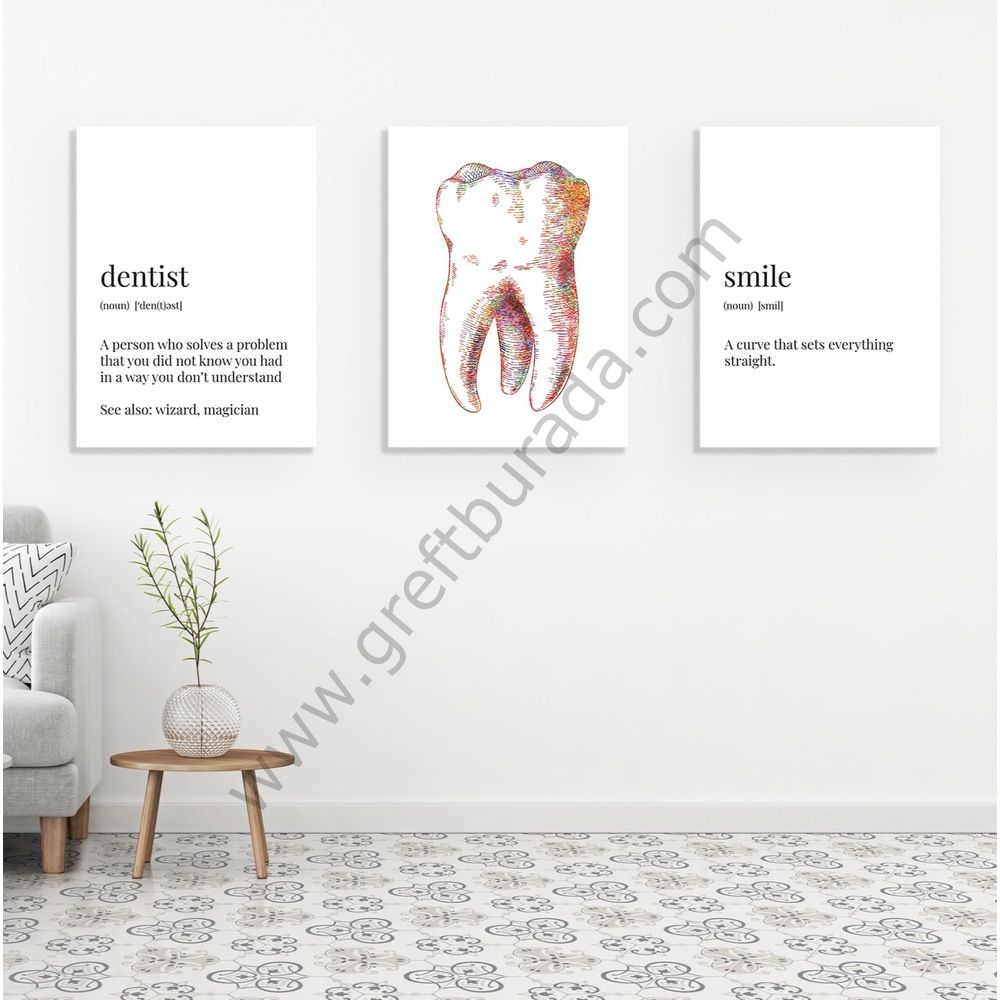 Dental -Tablo Dentist Smile Tooth 3'lü Kanvas Tablo