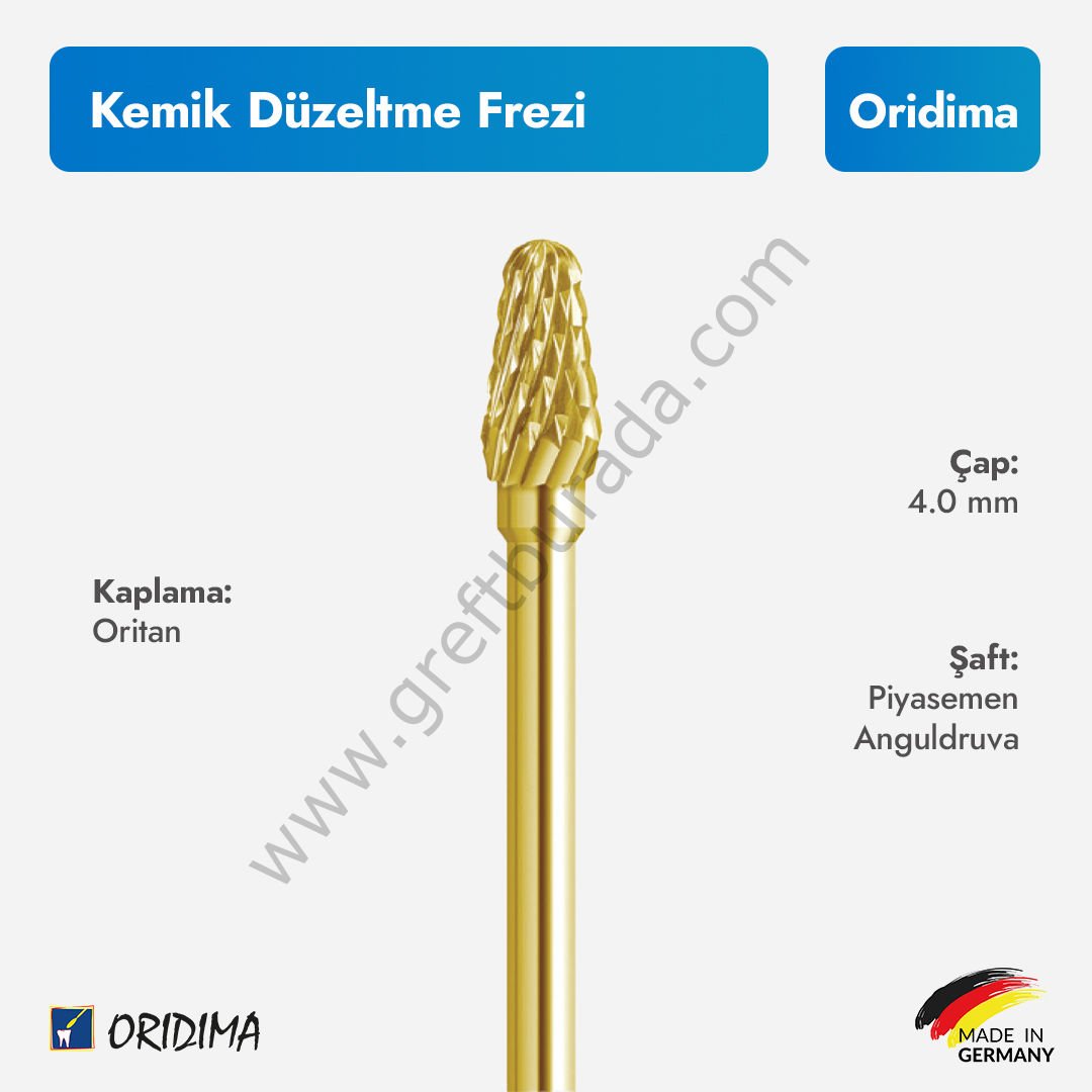 Oridima Kemik Düzeltme Frezi (Bone Shaper) (Anguldruva/Piyasemen) Anguldruva - T-Oritan Kaplı/Sarı
