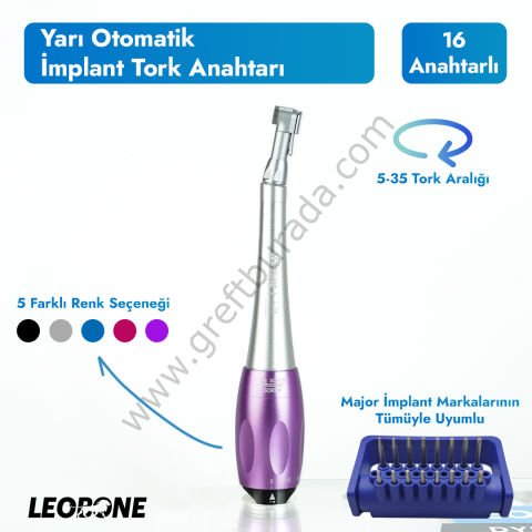 Yarı Otomatik Universal Dental İmplant Tork Anahtarı Seti Mor