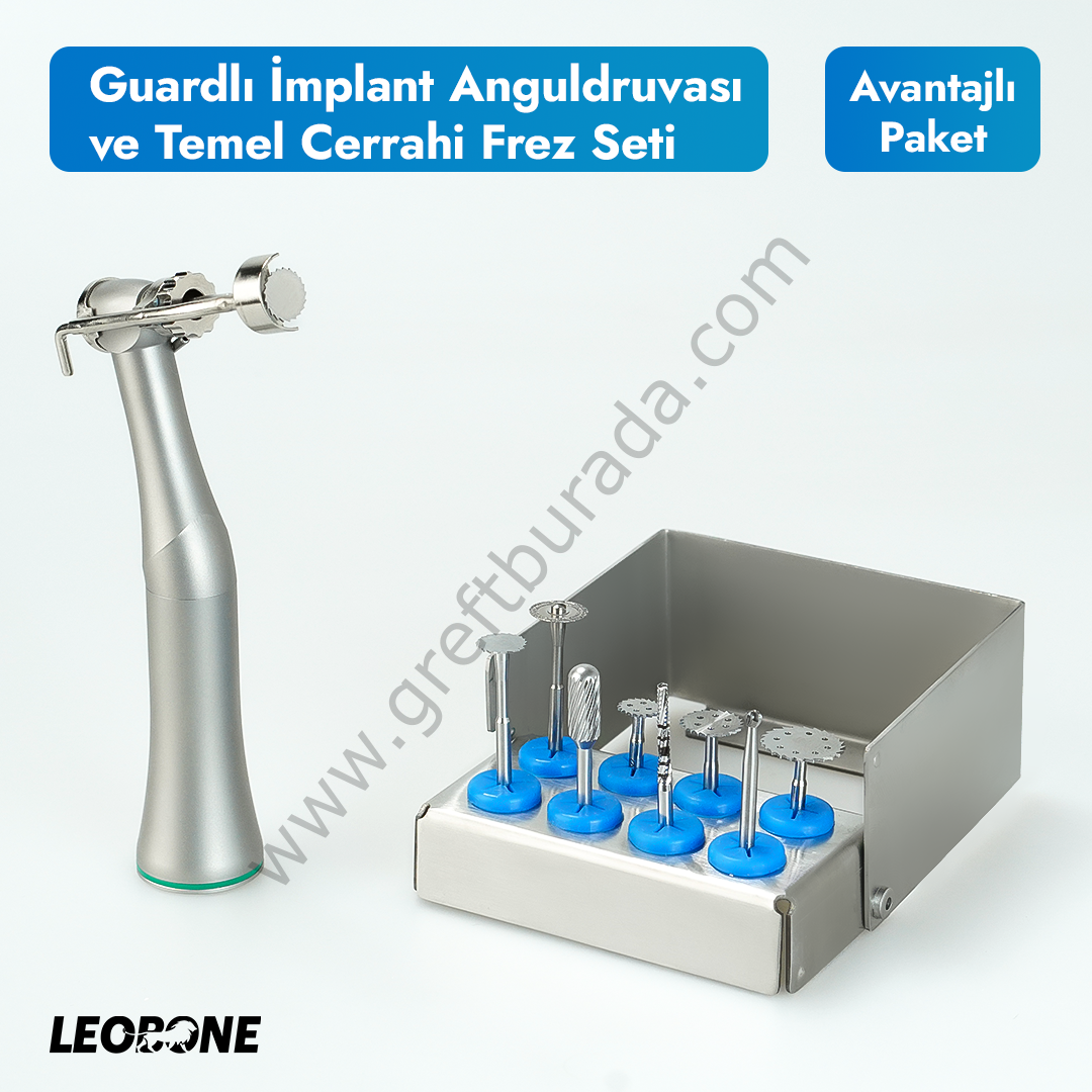 Guardlı İmplant Anguldruvası ve Temel Cerrahi Frez Seti