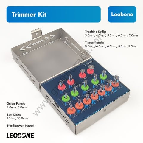 Leobone Implant Trimmer Kit (Çelik Kasetli Trepan, Saw, Punch Seti)