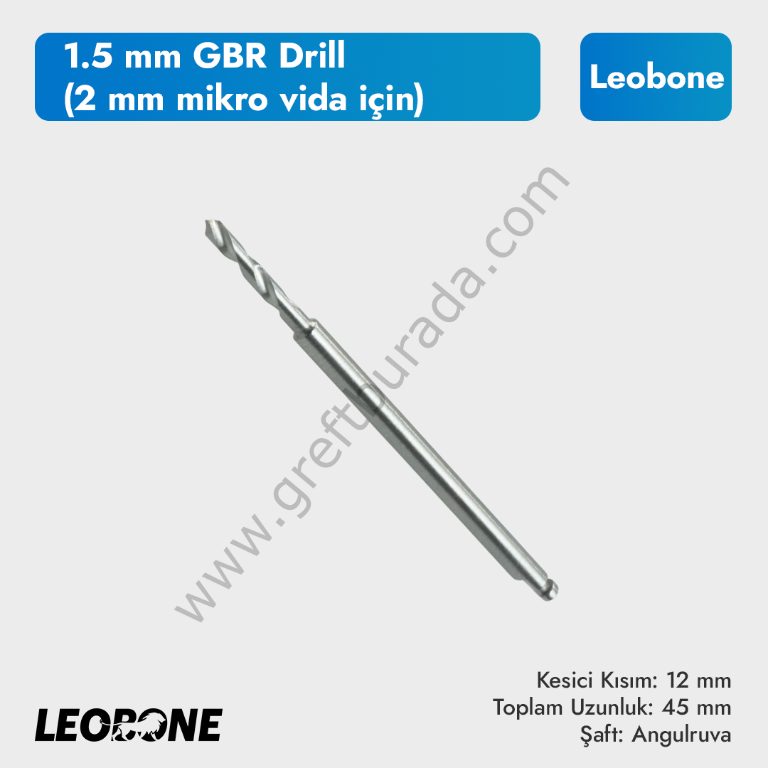 1.5 mm GBR Drill (2 mm mikro vida için) - Anguldruva Uyumlu