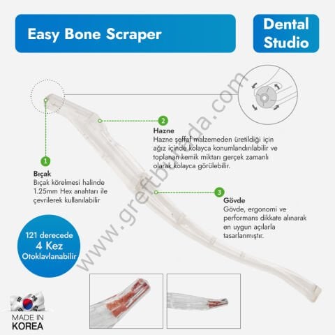 Dental Studio Easy Bone Scraper | 4 Kez Otoklavlanabilir Kemik Kazıyıcı