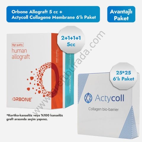 Orbone Allograft 5cc + Actycoll Collagene Membran 6'lı Paket (25*25)
