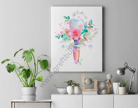 Dental Tablo - WATERCOLOR IMPLANT 40X60 CM KANVAS TABLO