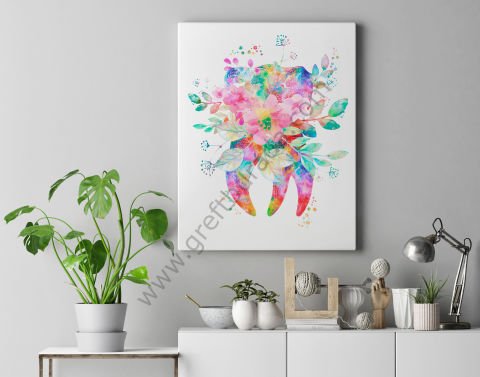 Dental Tablo - WATERCOLOR TOOTH 40X60 CM KANVAS TABLO