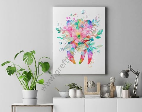 Dental Tablo - WATERCOLOR TOOTH 40X60 CM KANVAS TABLO