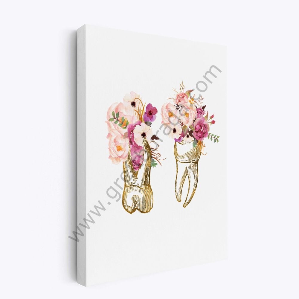 Dental Tablo - GOLDEN TWO TEETH 40X60 CM KANVAS TABLO
