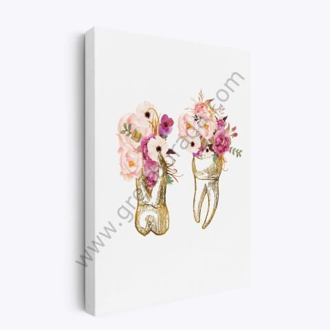 Dental Tablo - GOLDEN TWO TEETH 40X60 CM KANVAS TABLO