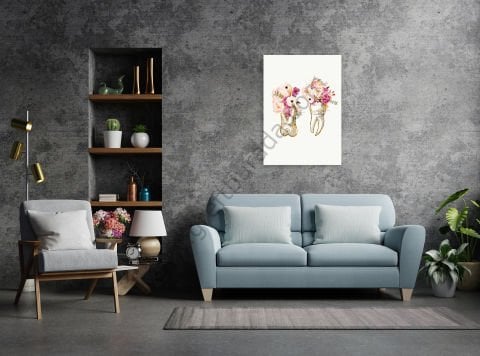 Dental Tablo - GOLDEN TWO TEETH 40X60 CM KANVAS TABLO