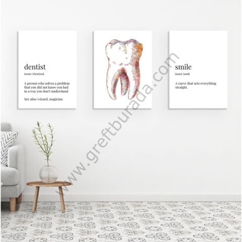Dental -Tablo Dentist Smile Tooth 3'lü Kanvas Tablo