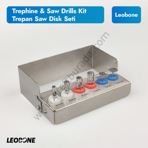 Dental Trepan Saw Disk Seti | Cerrahi Testere Disk ve Trepan Frez Seti Gümüş