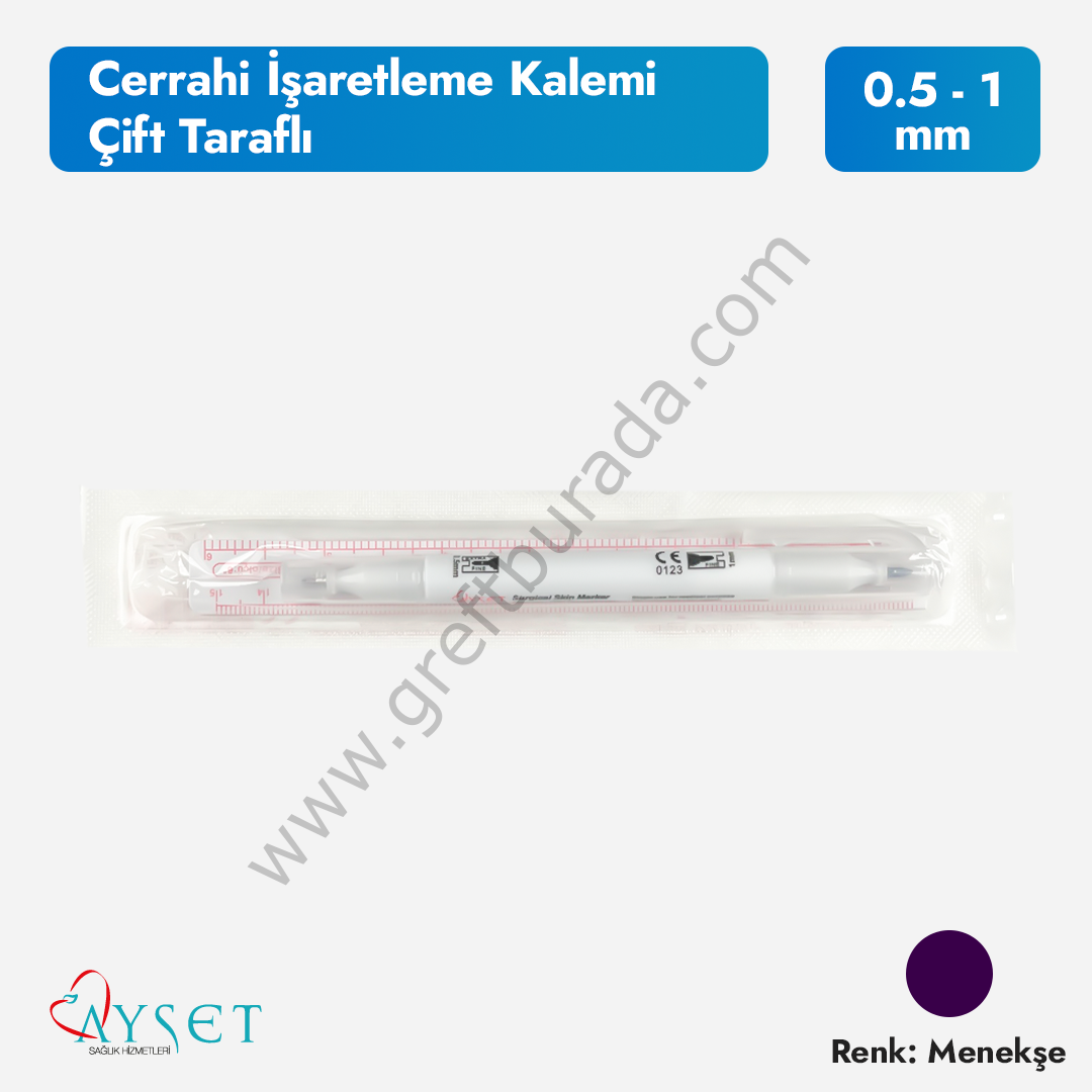 Ayset Çift Taraflı Cerrahi İşaretleme Kalemi ve Cetvel - 1 Adet