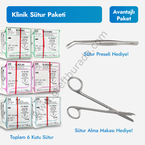 Boz Klinik Sütur Paketi | İpek, Glikolak, Monamid Sütur Seti