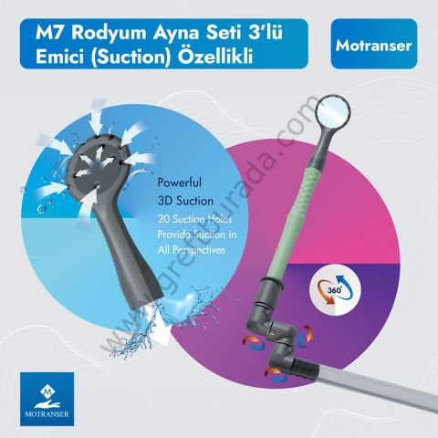 Motranser M7 Emici (Suction) Özellikli Rodyum Ayna Seti 3lü