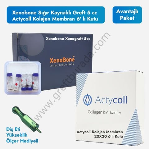 Xenobone Sığır Kaynaklı Greft 5 cc (0.7-1.5mm) + Actycoll Kolajen Membran 6' lı Kutu